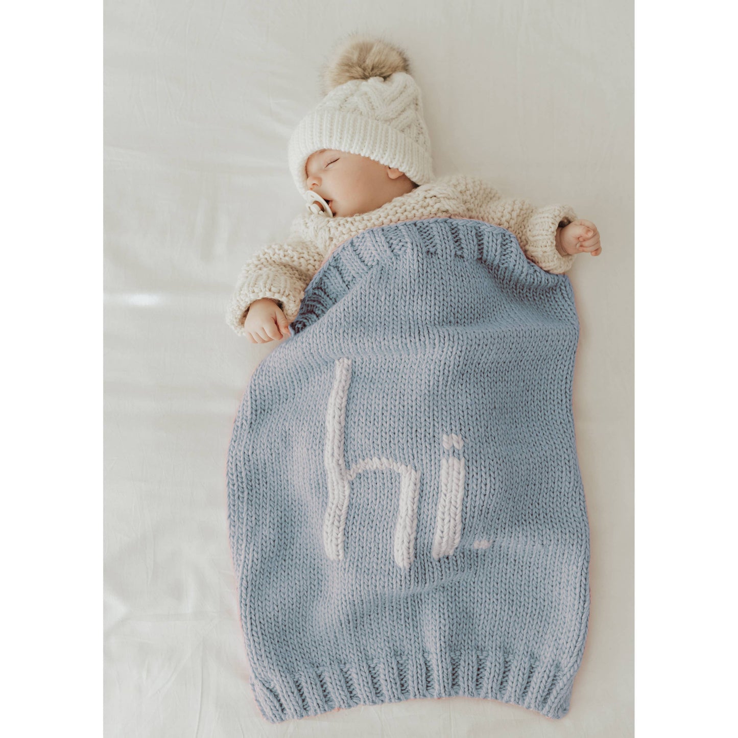 Hand Knit Baby Blanket -Sky Blue